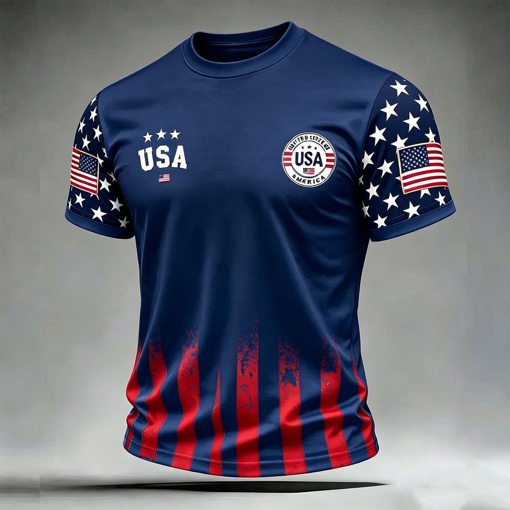 Men's Casual Printed Crew Neck Lightweight Breathable Short Sleeve Shirt USA Themed Graphic Design Comfortable Fit