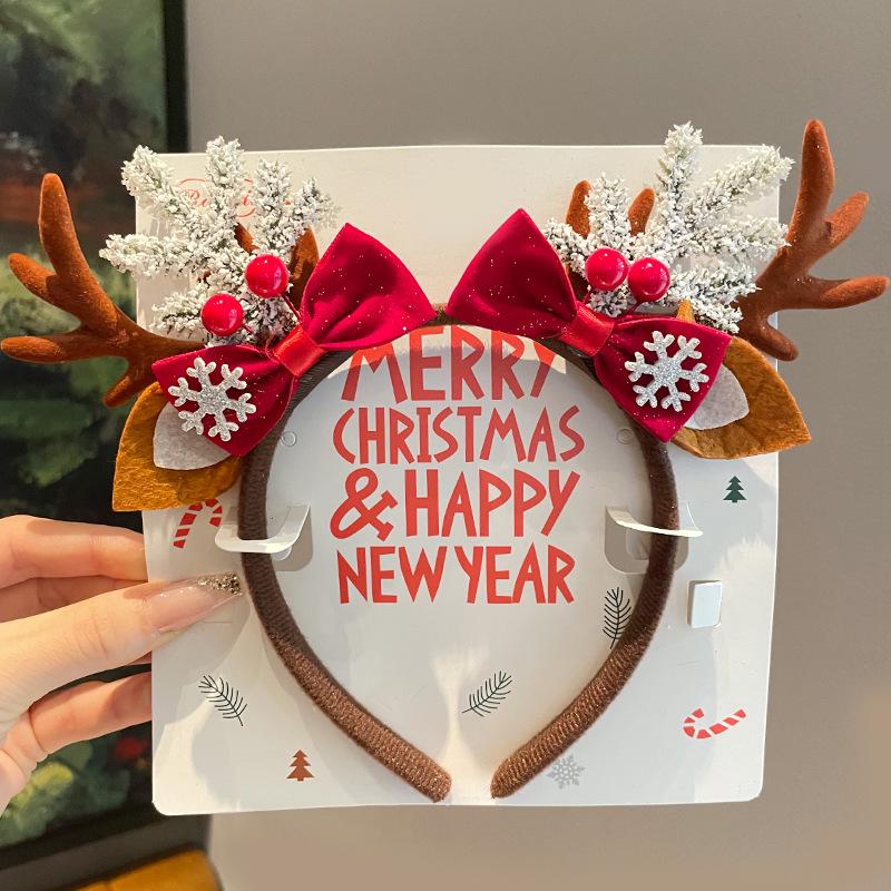 Mori Style Reindeer Antler Headband & Clips - Festive Red Hair Accessories for Women and Children