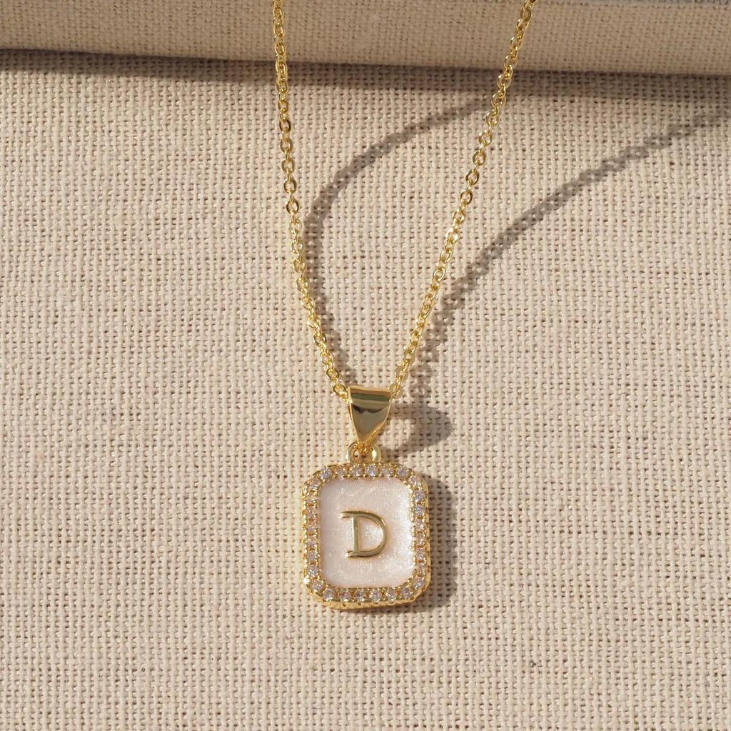 Trendy Gold-Plated A-Z Initial Pendant Necklace with Enamel Finish