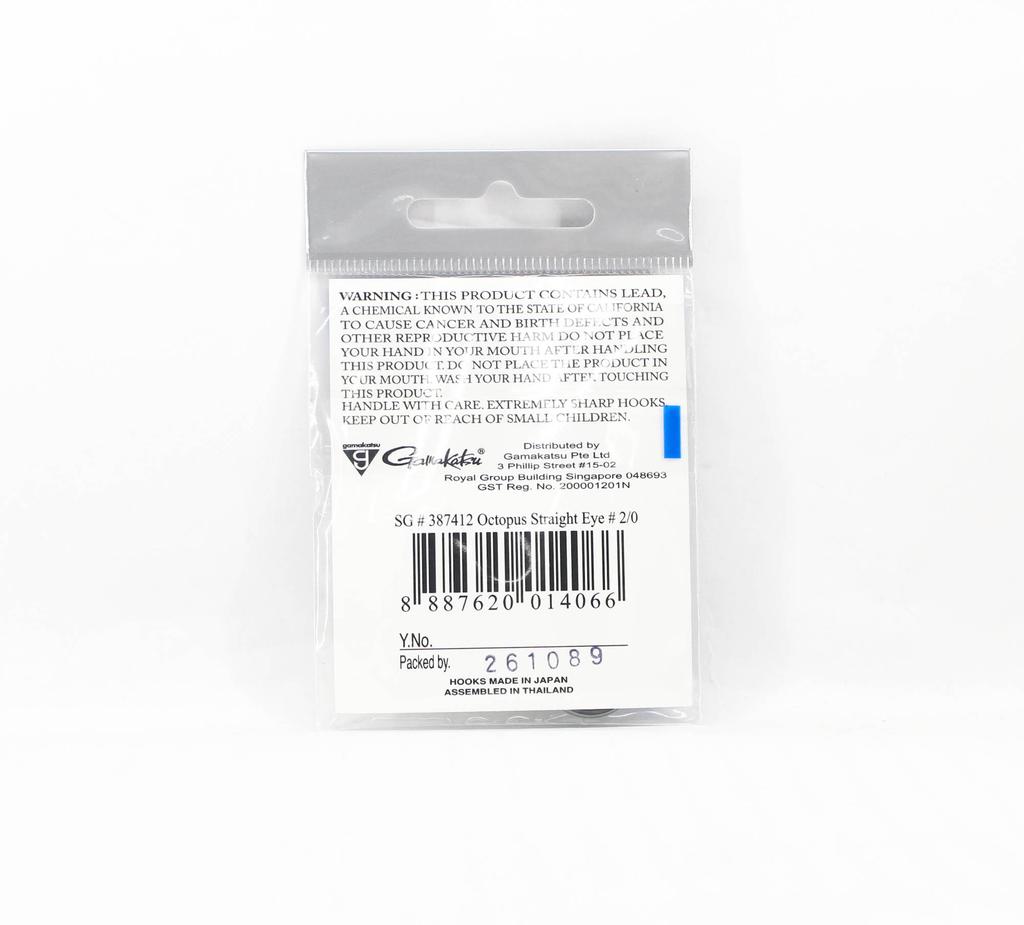 Gamakatsu Octopus Hook Straight Eye NSB Size 2/0, 6 Per Pack (4066)