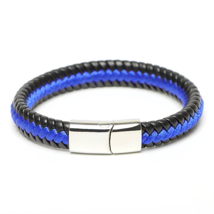 European Men Fashion Black Blue Leather Braided Bracelet Magnetic Clasp Charm Bangles Bracelet