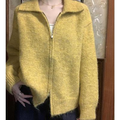 Women's Korean-Style Loose Lapel Double Zipper Sweater Coat - Autumn/Winter 2025 Knitted Cardigan