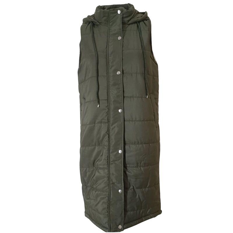 Women's Hooded Long Vest Knee Length Long Cotton Down Vest