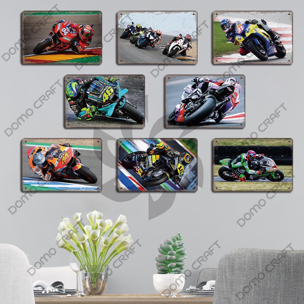 Motorcycle Racing Poster Vintage Metal Plate Racer Athlete Metal Tin Signs Retro Wall Decor Club Pub Bar Man Cave