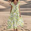 Women's Summer Fashion V-Neck Beach Long Short Sleeve Floral Printed Dresses