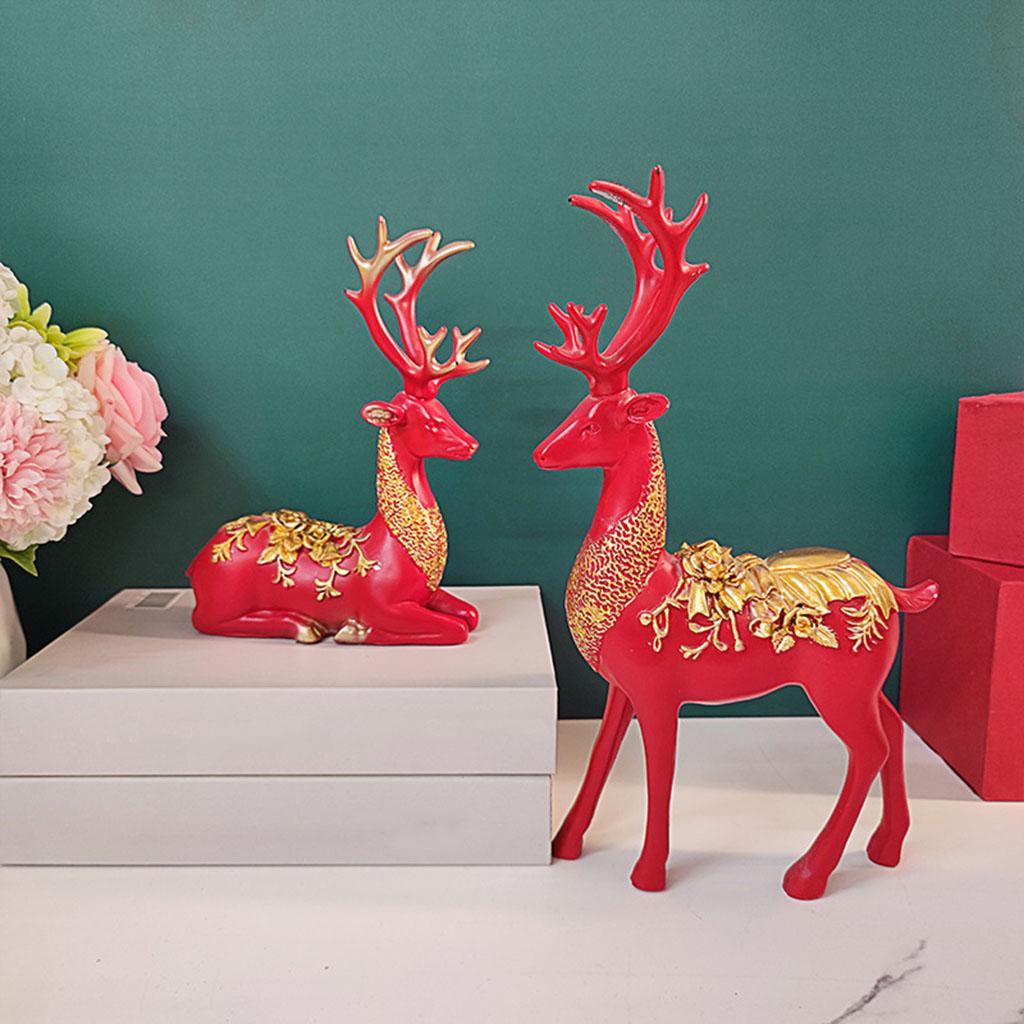 

Elegant Elk Statue Flowers Figurine Bedroom Sculpture Shop Christmas Decors червоний