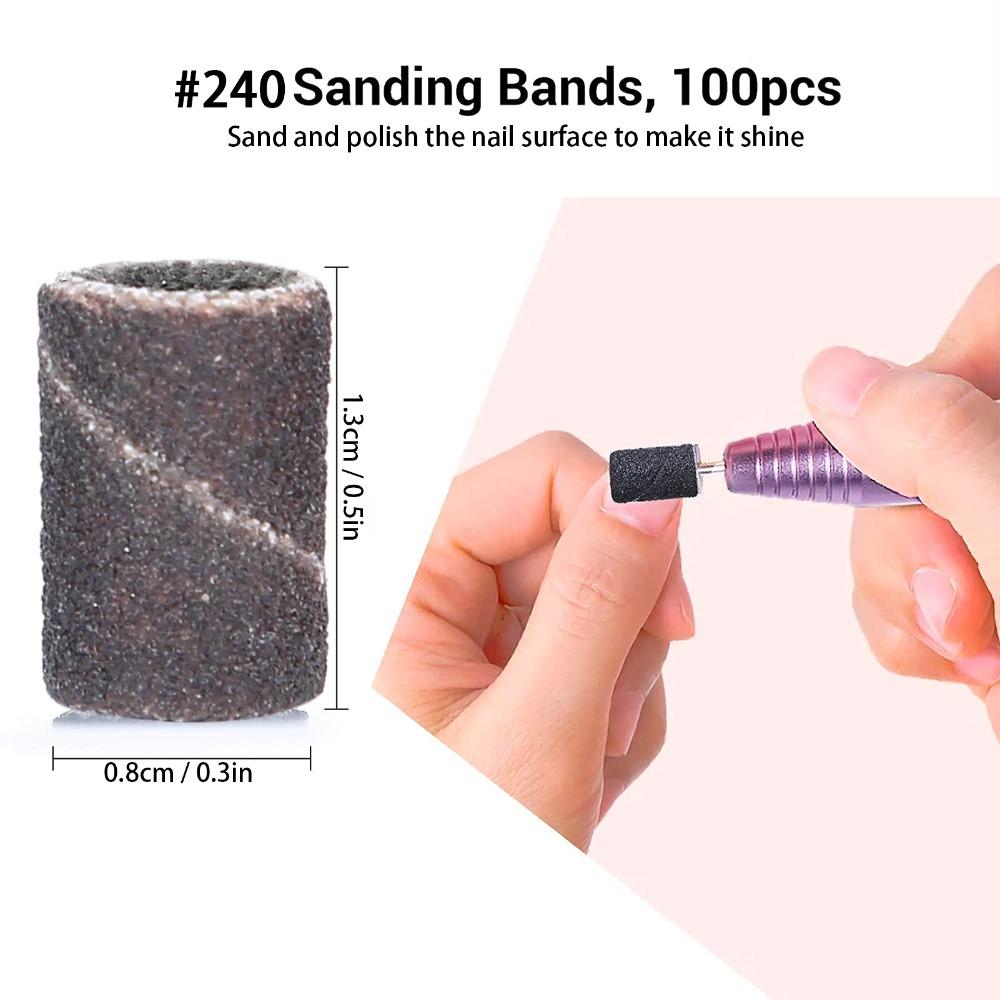 400 Pcs With Shaft Sanding Bands Fine Grit Manicure Sanding Bands  For Nail Artist