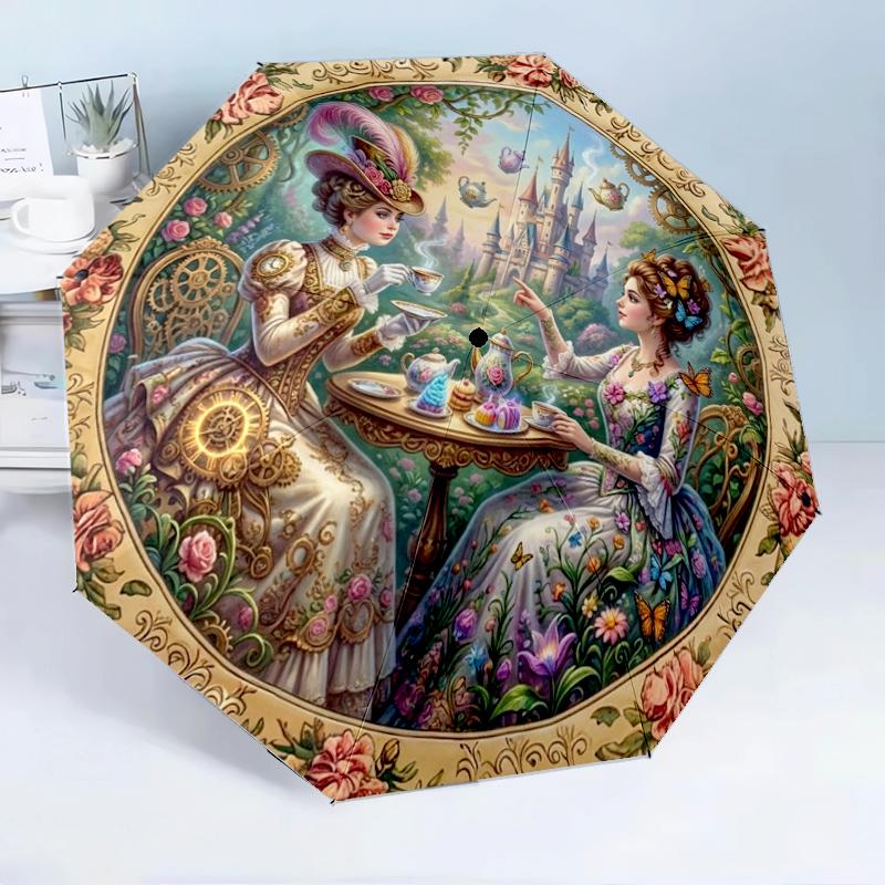 Victorian Tea Party Scene 8-Frame for Travel, camping, Casual Lightweight Portable Umbrella, Essential for every family Holidays Birthday Gift