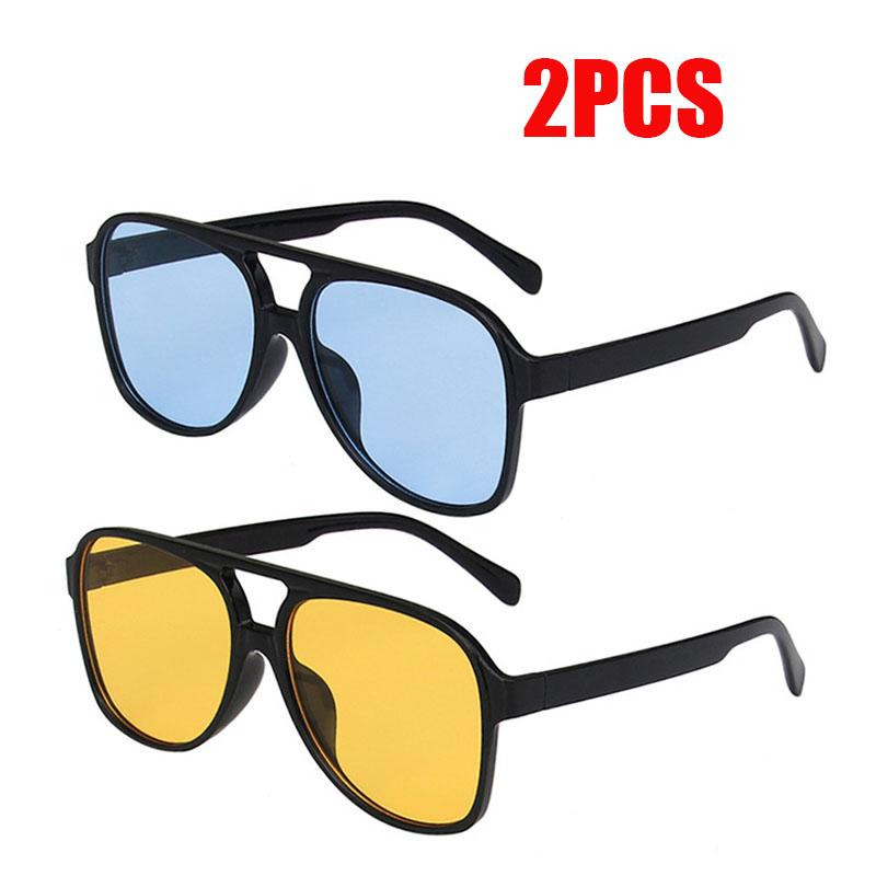 2PCS Oversized Rectangle Sunglasses Women Fashion Double Bridge Glasses Male Fashion Driving Sunglasses