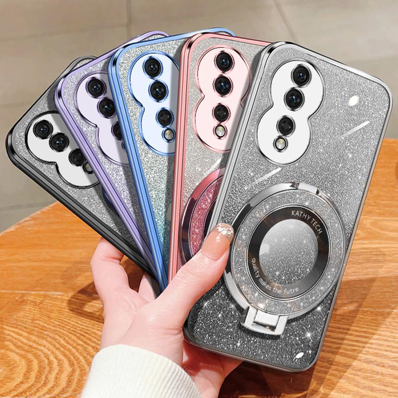 Detachable Glitter Sticker Chromed TPU Case Magnetic Bling Ring Holder For Huawei Honor 80 SE 80 GT 80 Pro