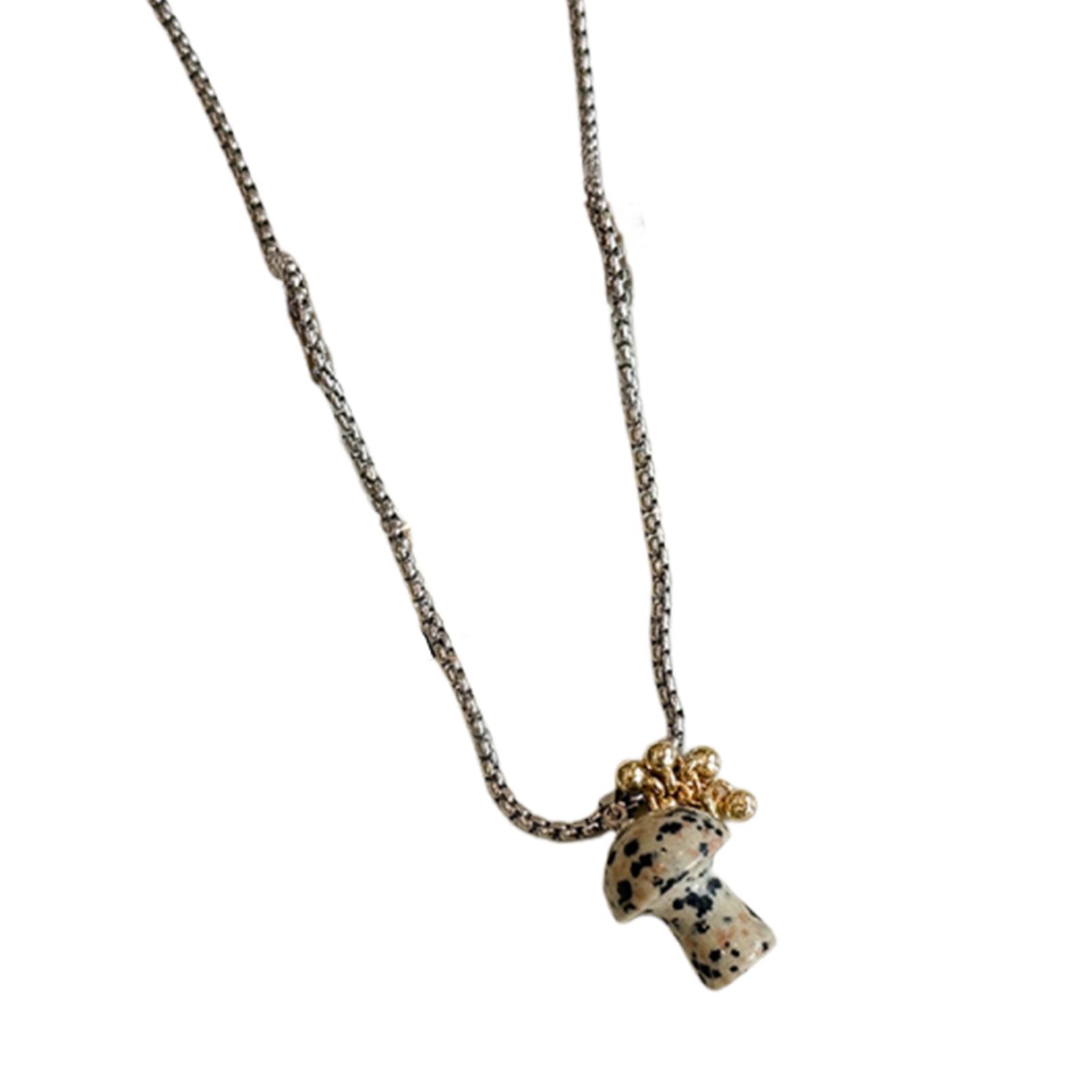 

Подвеска из стали с грибовидной цепочкой на ключицу из натурального камня, вырезанная вручную, для любителей природы и искусства, а также в качестве подарка 1