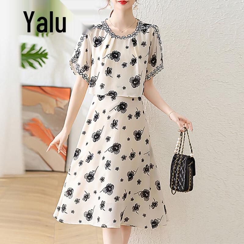 Yalu Printed Chiffon Loose-Fit Dress 9289 XL белый