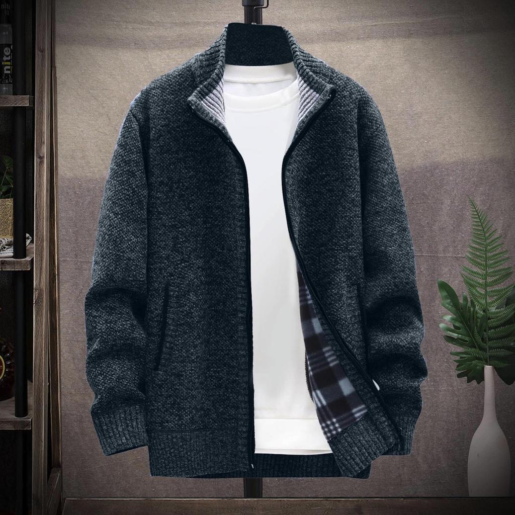 A Zimní Pánská Móda Volný Kardigan Teplá Klopa S Kapucí Bunda Svetr