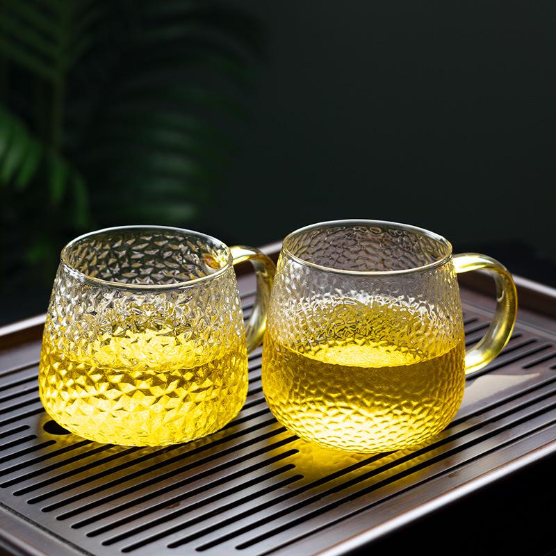 Heat-Resistant Hammered Glass Mug with Handle for Milk, Coffee, and Flower Tea
