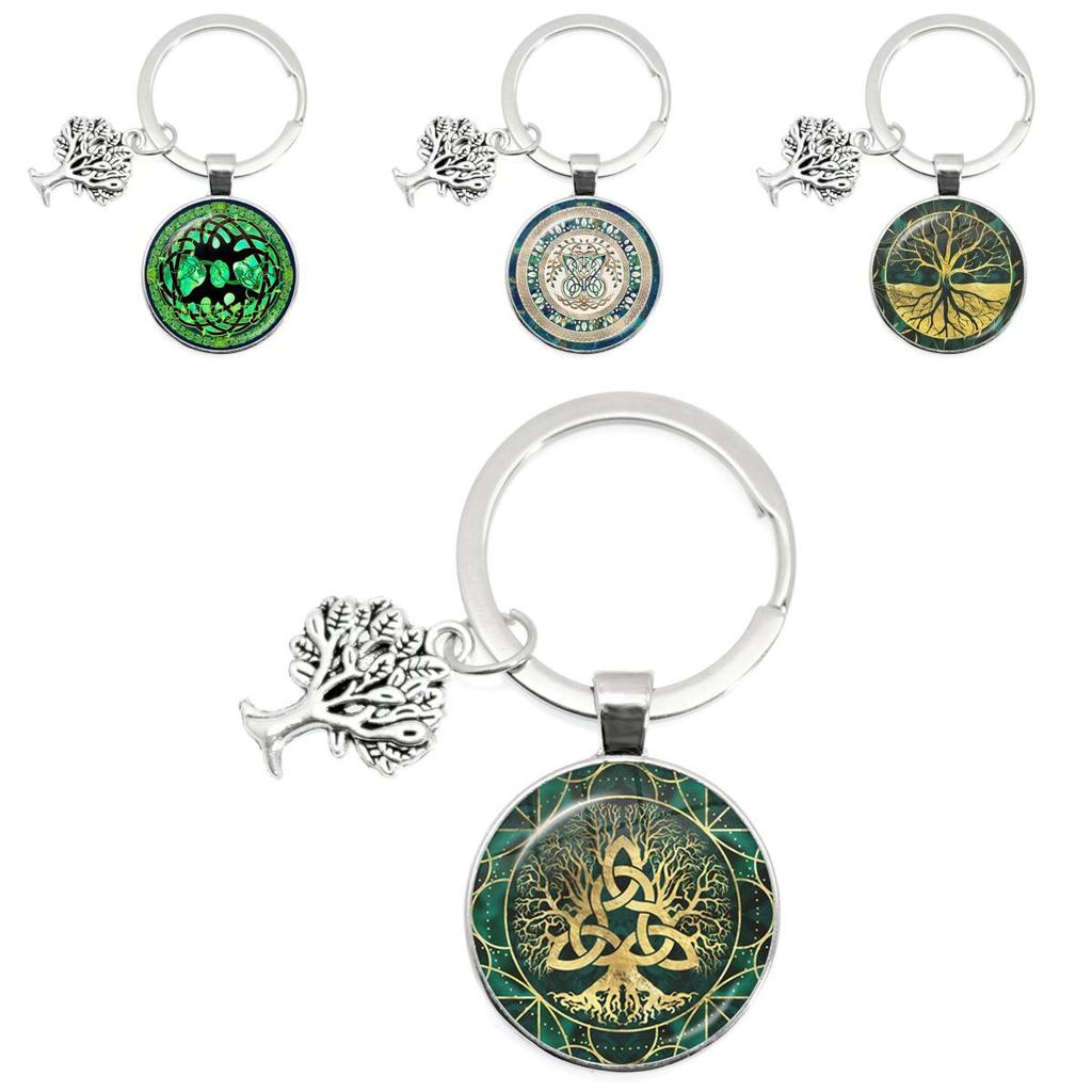 Tree Of Life Glass Keychain With Silver Alloy Accent For Everyday Use And Gift Ideas