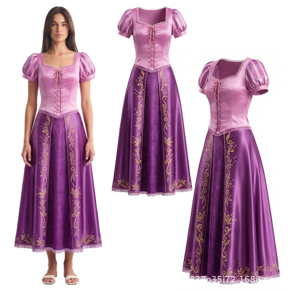 Tangled Rapunzel Princess Cosplay Dress, Kids Halloween Anime Long Gown Performance Costume
