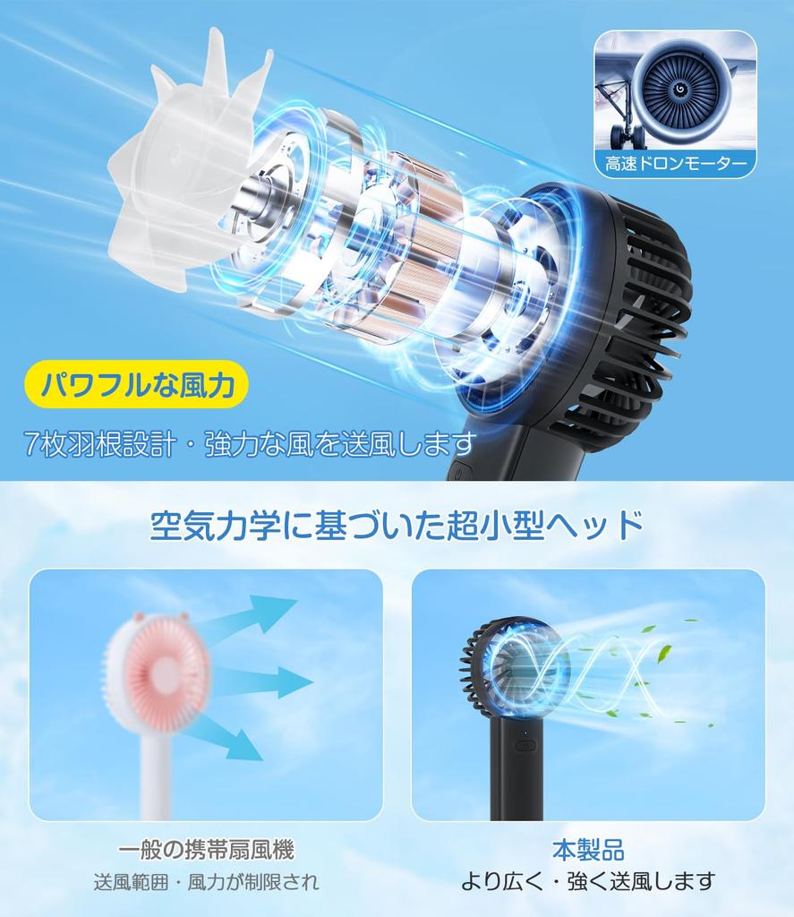 Wasuka Handy Portable 2025 High USB Long Operation 3 Wind Speed Handheld Mini Desktop Powerful Carabiner Lightweight and Heatstroke Heatstroke