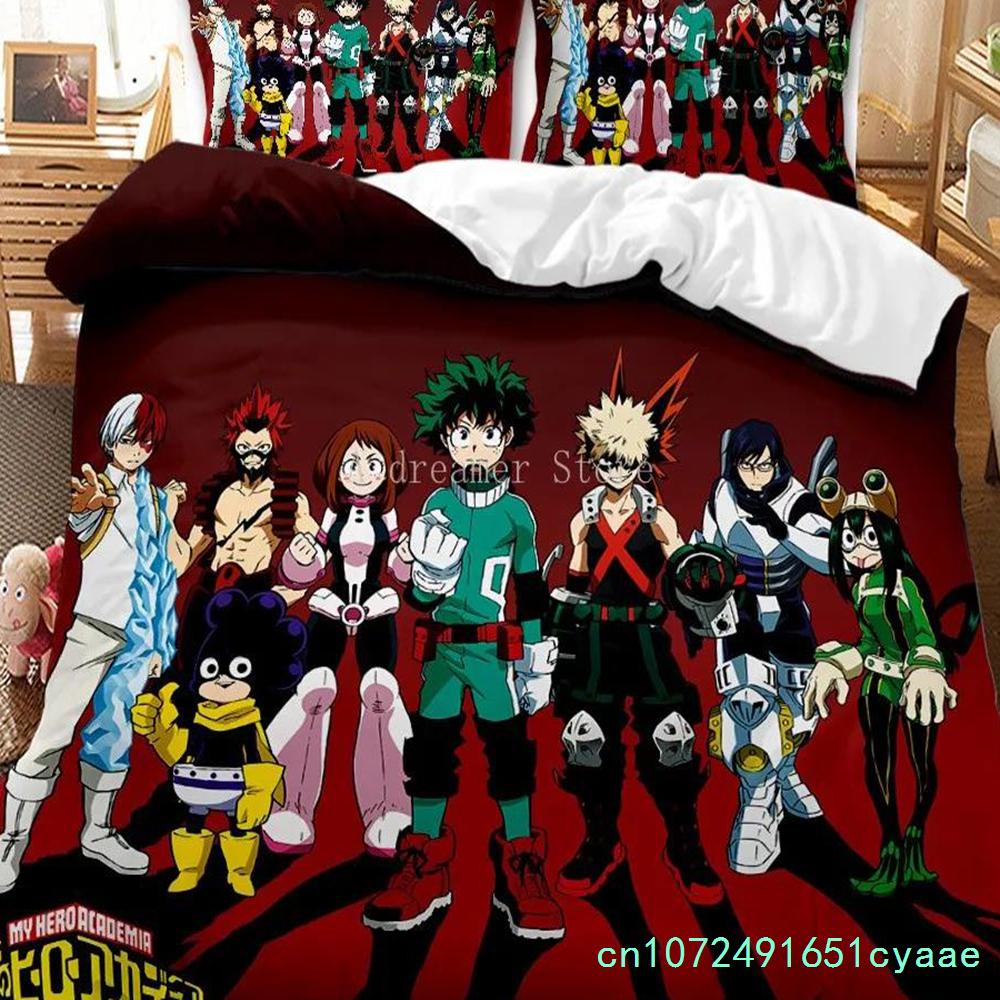 Japan Anime My Hero Academia Printed Bedding Set Cartoon Duvet Covers Pillowcases Comforter Bedding Set Bedclothes Bed Linen
