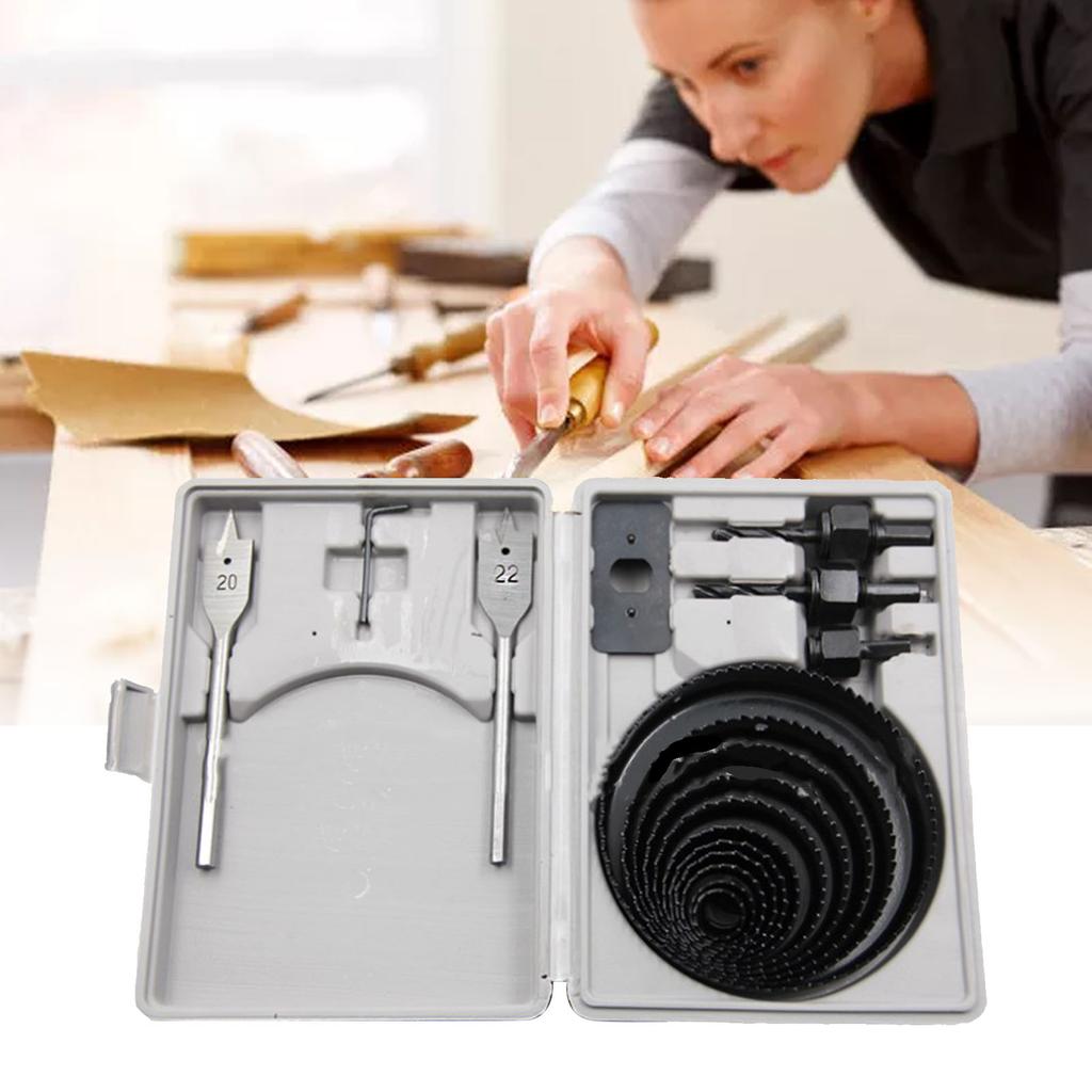 18Pcs Hole Saw Kit Bit Set Carbon Steel Power Tool Accessories with Box for Wood Metal Plastic