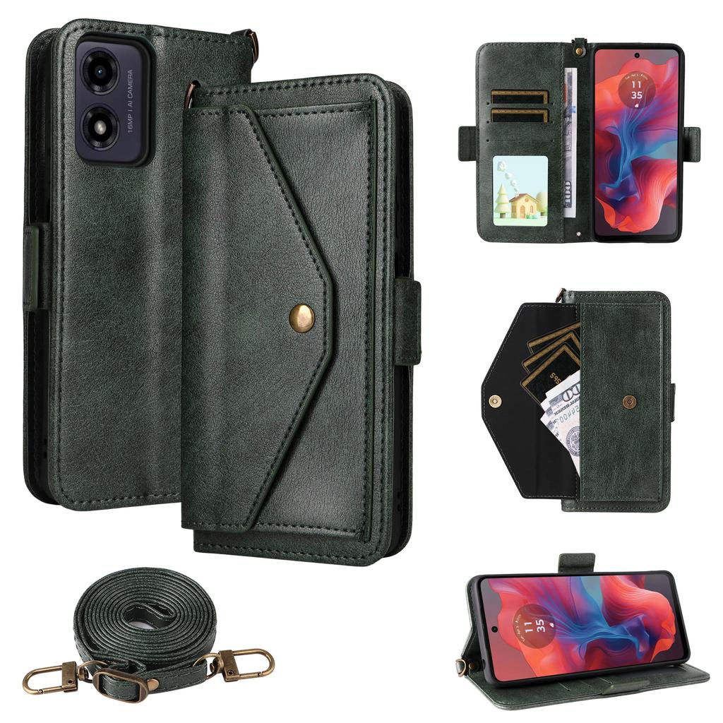 Leather Case For Motorola Moto G04s 4G/G04 4G/G24 4G/E14 4G Magnetic Closure Wallet Stand Phone Cover with Crossbody Strap