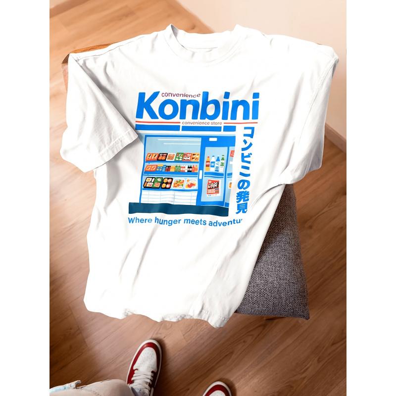 T-shirt z japońskiego sklepu spożywczego - Inspiracja anime retro z lat 90. i kulturą Konbini - Wygodny, luźny krój, Ulica Harajuku