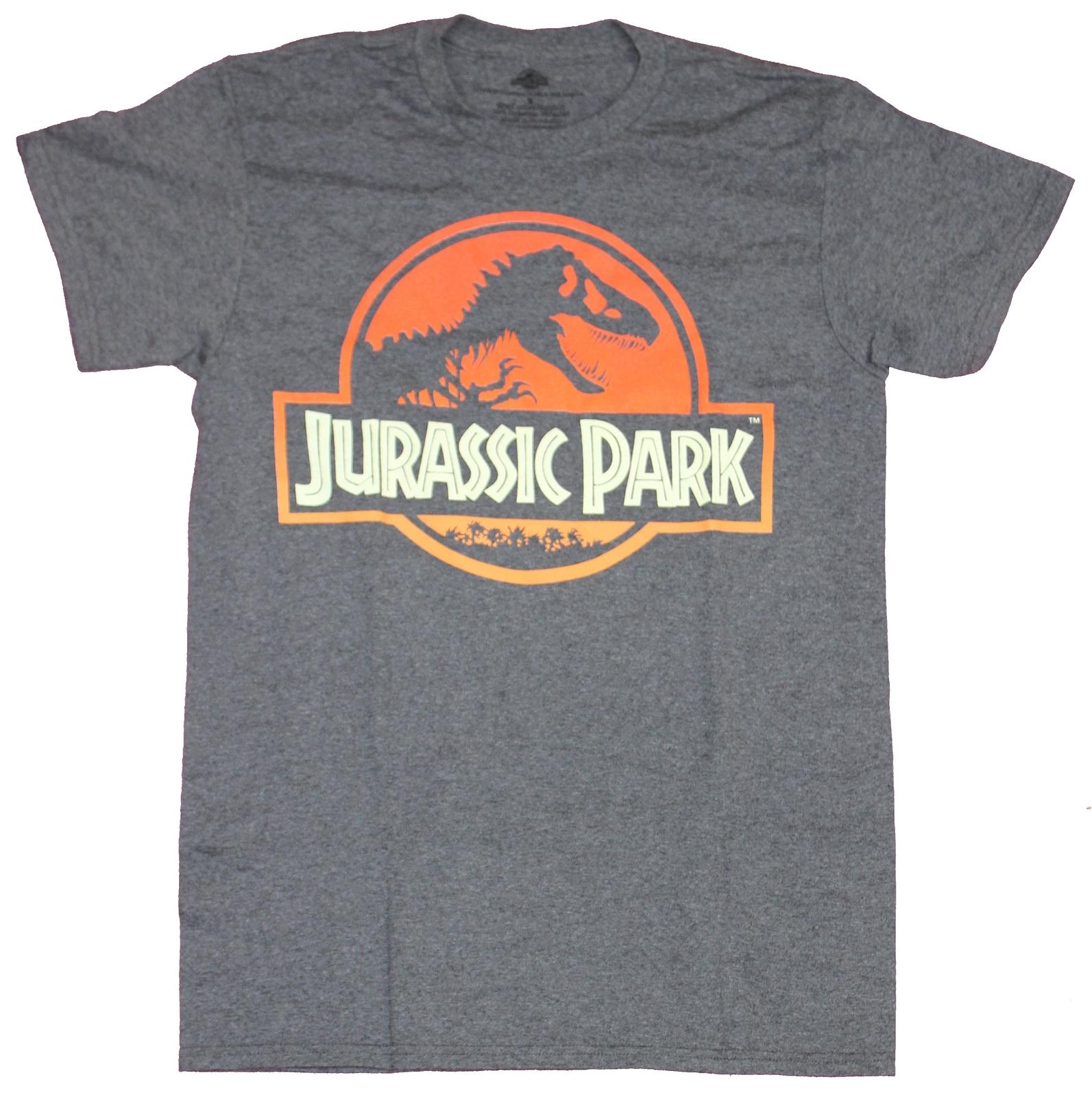 Jurassic Park Adult New T-Shirt - Orange And Cream Colored Classic Logo XXL