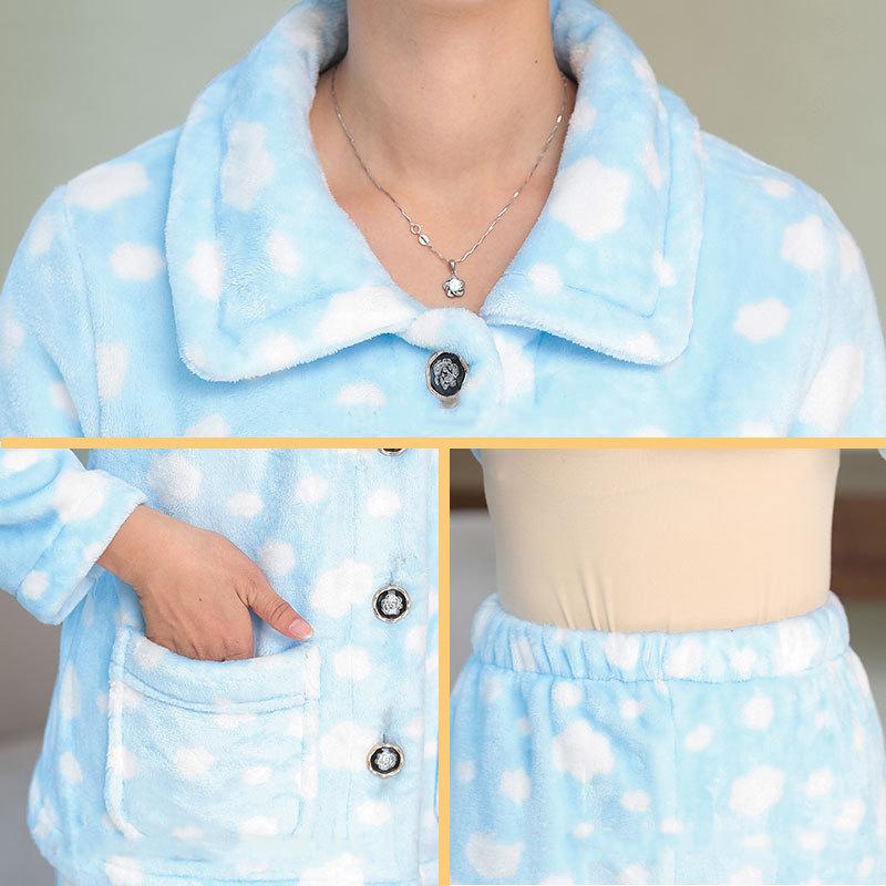 Grandma Pajamas Loose Autumn Winter Warm Long Sleeve Trousers Home Service Suit Solid Casual Suit