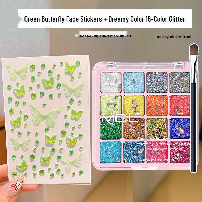 16-Color Mermaid Glitter Eyeshadow Palette – Pearlescent, Sparkling, Gel-Based for Stage & Performance Makeup