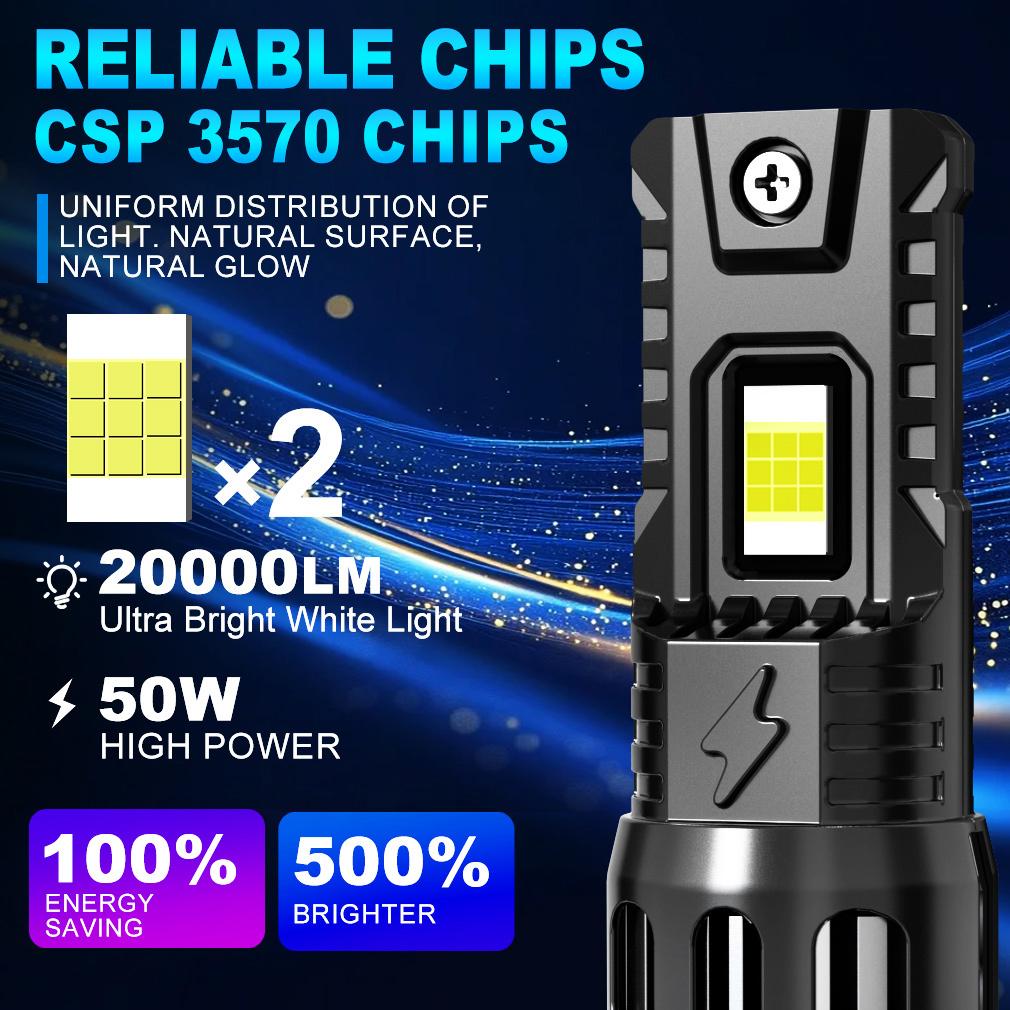 2Pcs 20000LM H4 H7 LED Headlight Bulbs Canbus H11 H8 9005 HB3 9006 HB4 18Core CSP LED Fanless Headlamp Fog Lights Auto Lamp Plug&Play 6500K White 12V