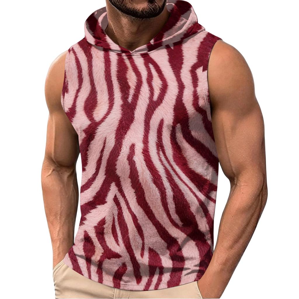 Men's Sleeveless Hoodie Lightweight Casual Vest with Leopard Print Pattern Fashionable Design for Summer Outdoor Activities Gym and Daily Wear