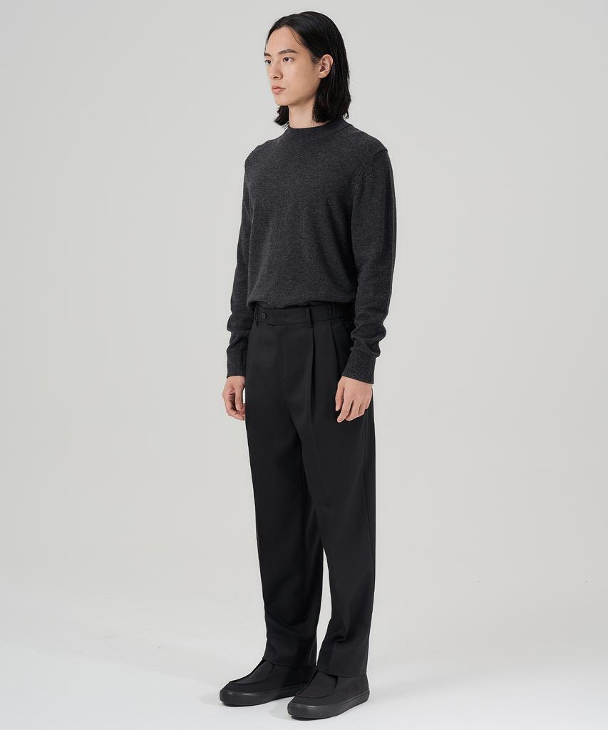 CONNECT KINLOCH Two-Puck Tapered Wool Twill Pants (Black)