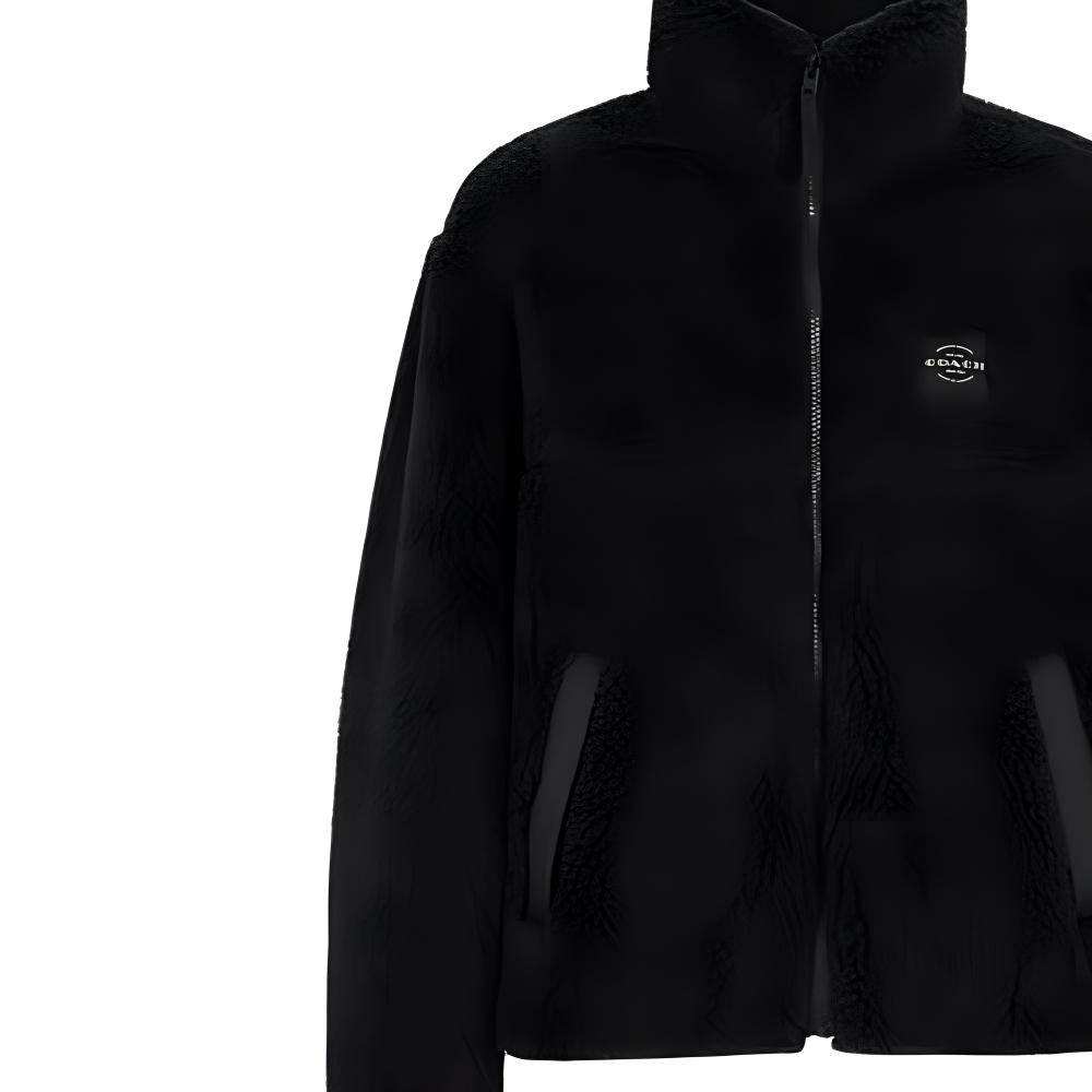 Coach Logo Letter Zipper High Neck Fleece Jacket Men jackets Black CT735-BLK