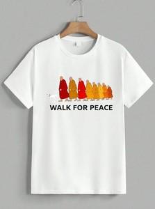 Buddhist Monks Walk For Peace T-Shirt Aloka Dog Zen Art Graphic Tee Unisex 2XL