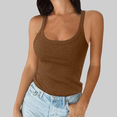 Women's Sleeveless Tank Top Spaghetti Strap Scoop Neck Ribbed Knit Camisole Slim Fit Basic Cami Shirt for Daily Wear Beach Office