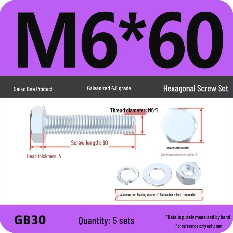 Galvanized Hex Head Bolt & Nut Set - Grade 4.8, Sizes M4 To M30