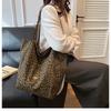 Bolso de Lona de Estampado de Leopardo Doble Cara, Bolso de Hombro, Bolso de Mano de Gran Capacidad, Bolso Tote de Gran Capacidad