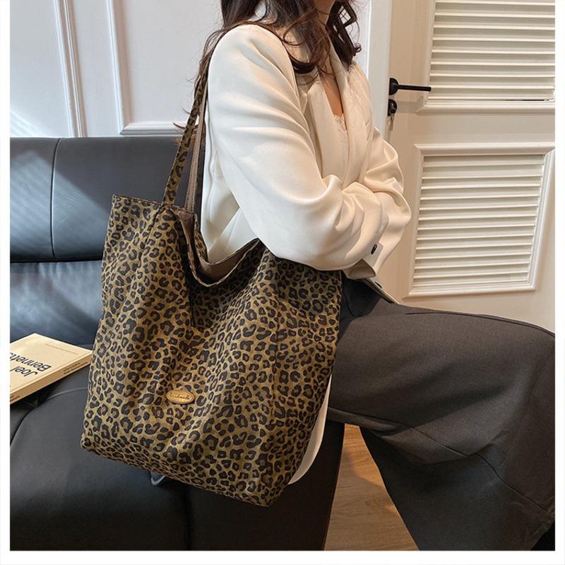 Bolso de Lona de Estampado de Leopardo Doble Cara, Bolso de Hombro, Bolso de Mano de Gran Capacidad, Bolso Tote de Gran Capacidad