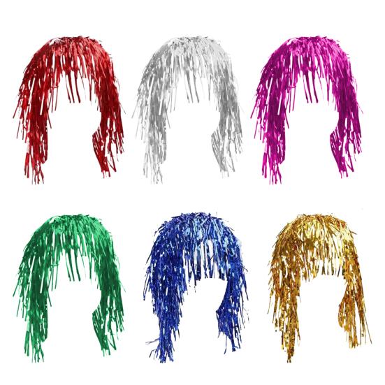 Foil Tinsel Wig Metallic Fancy Dress Shiny Wig 80s Disco Cosplay Party Supplies Photo Booth Props for Adults