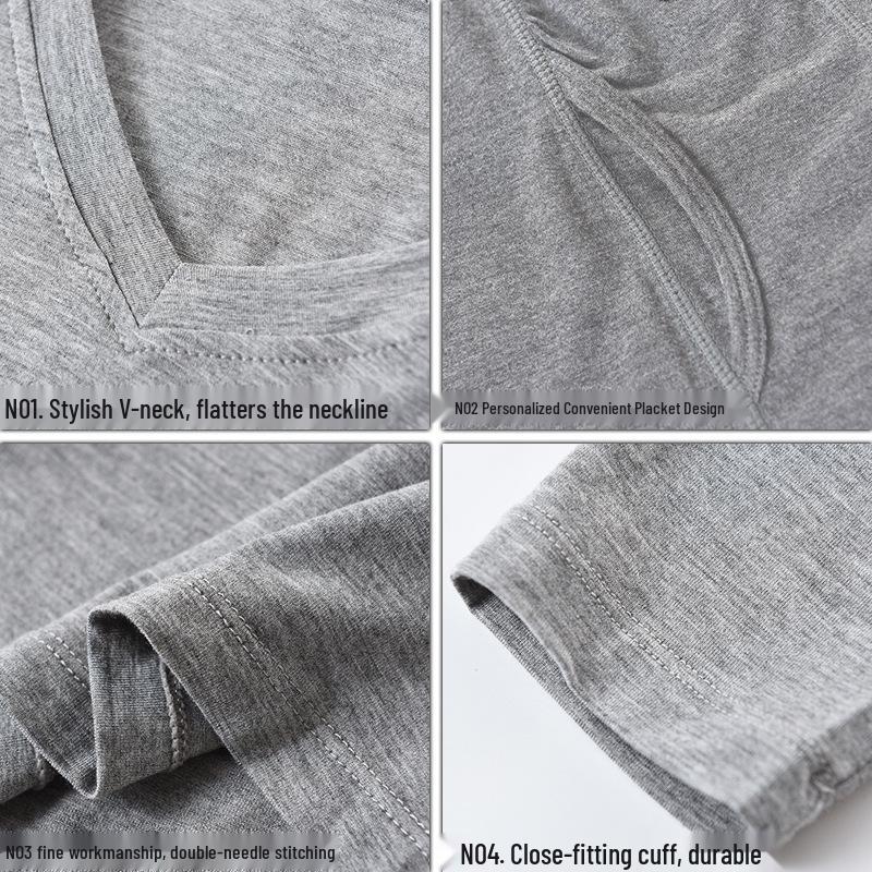 Men's V-Neck Thermal Underwear Set: Modal, Cotton, Wool - Slim Fit, Plus Size Top & Bottoms for Autumn