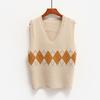 Skarvad tröja väst Dam V-ringad Casual Vintage Pullover Stickad tröja Mjuk Lös ärmlös topp