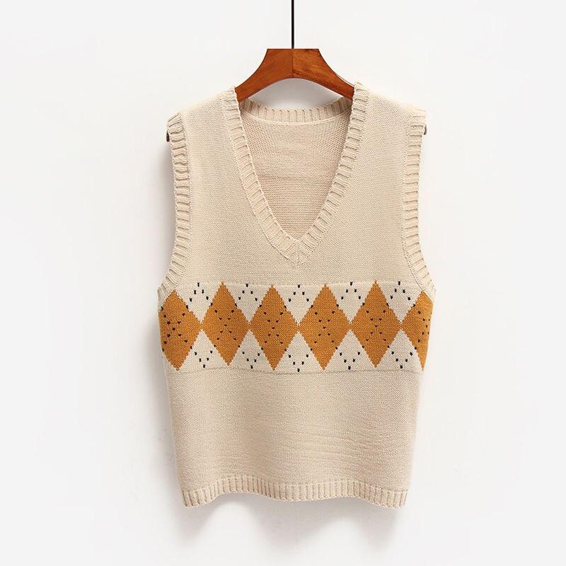 Skarvad tröja väst Dam V-ringad Casual Vintage Pullover Stickad tröja Mjuk Lös ärmlös topp