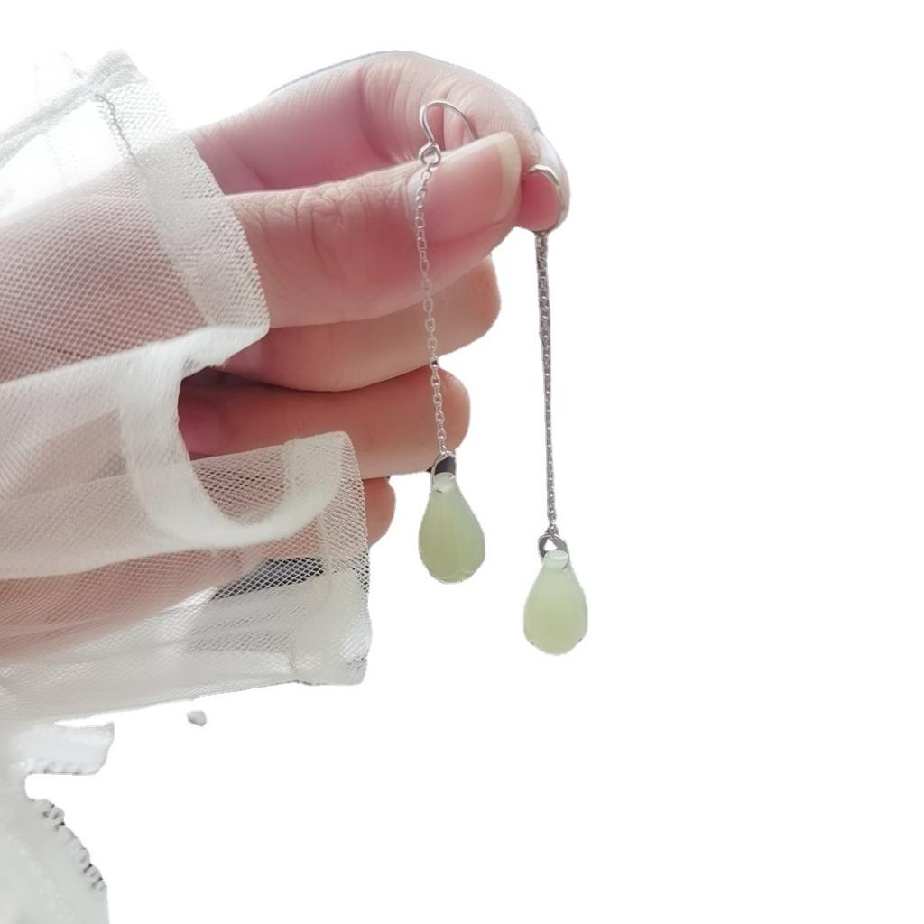 Hetian jade magnolia flower earrings and pendants for women S9Silver ear hook earrings, ear thread earrings, commuting style