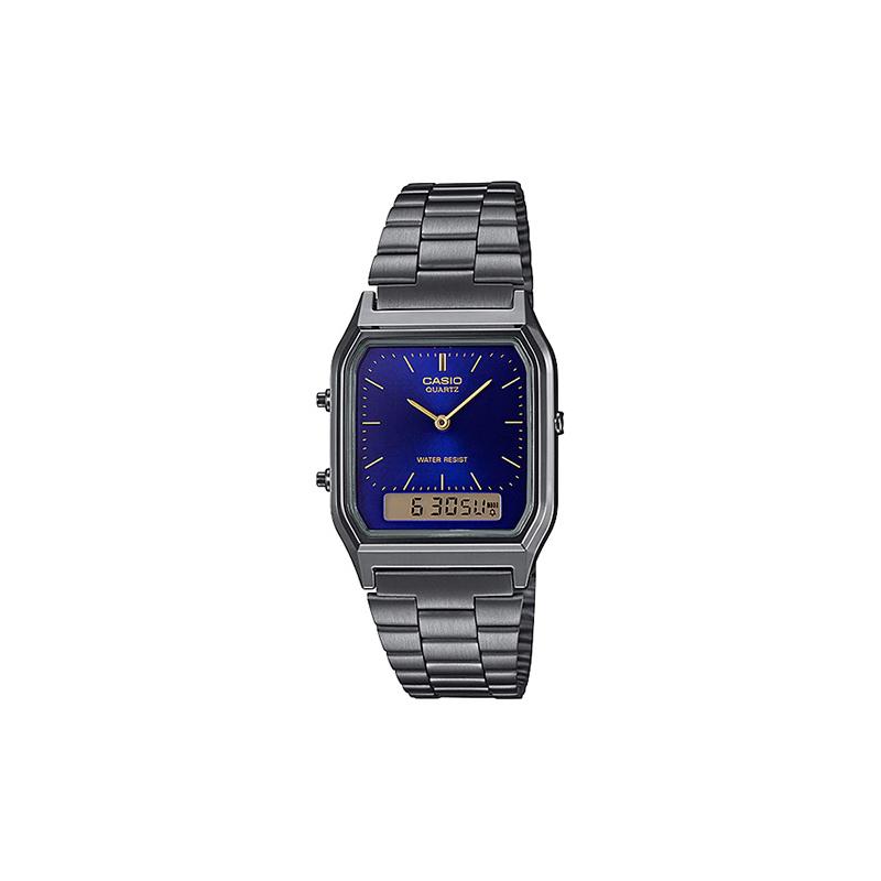 Casio YOUTH series-square plate dual display classic small square LCD display reverse display square dial waterproof quartz movement AQ-230GG-2ADF синий