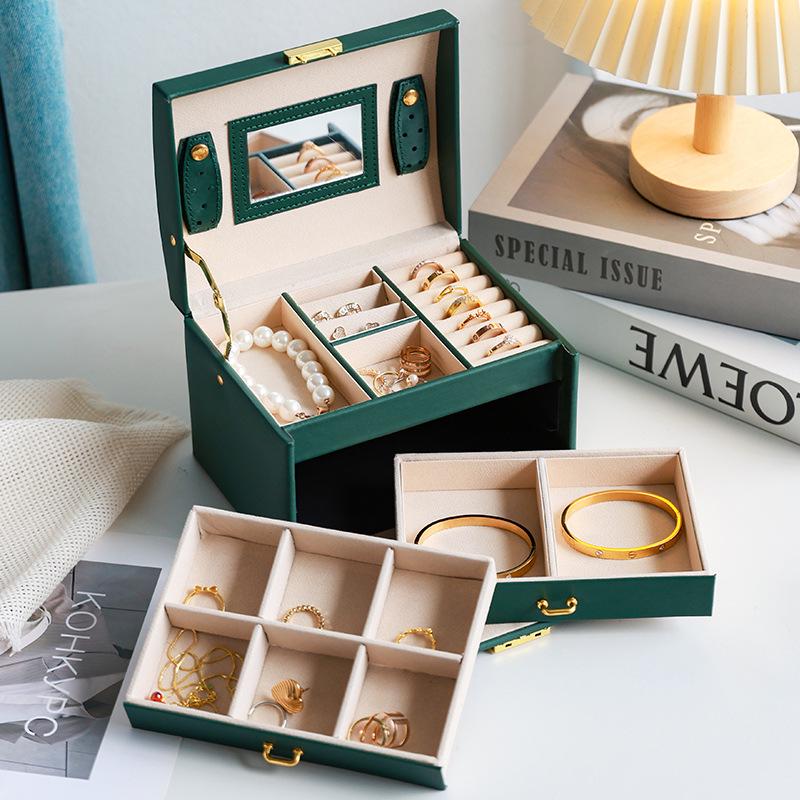 High-Capacity Multi-Layer Jewelry Organizer Box with Lock & Mirror