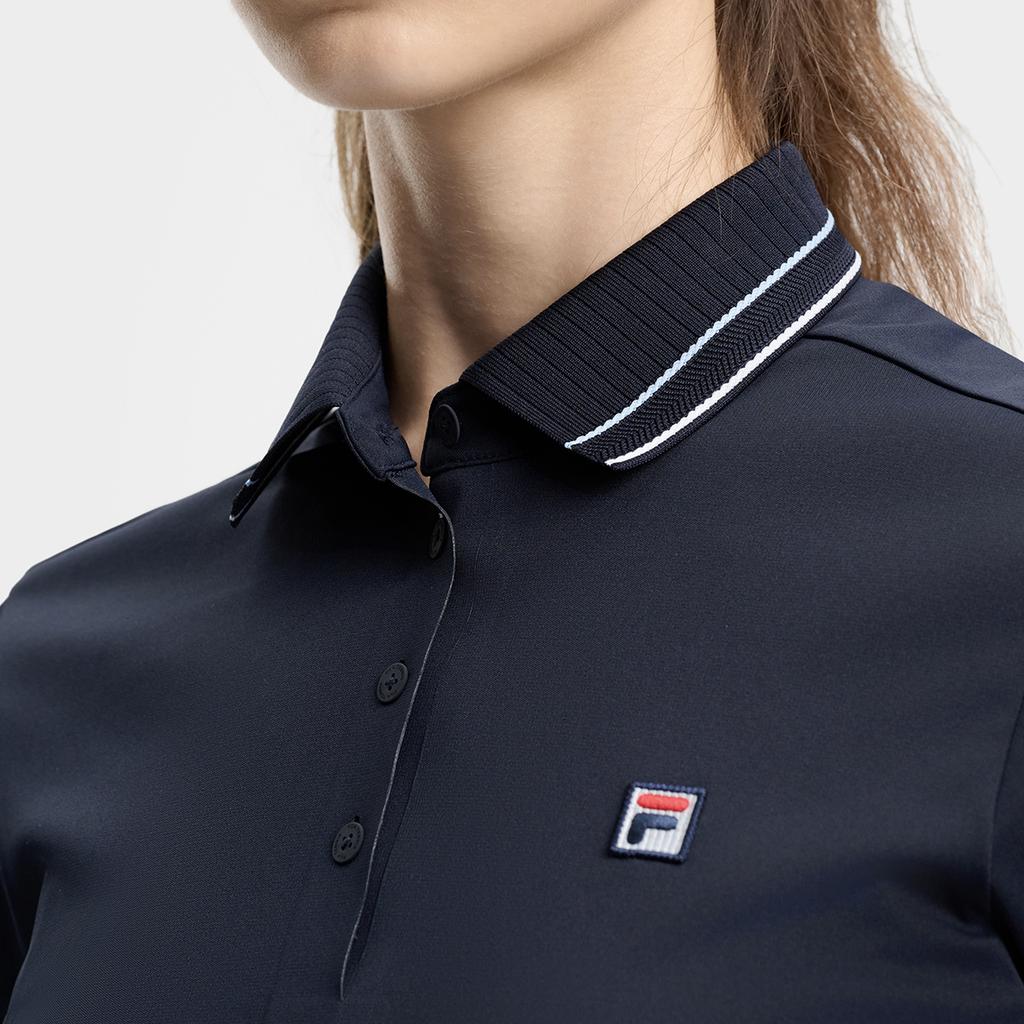 Fila Sport Versatile Minimalist Small Logo Striped Short Sleeve Polo Shirt Women Tops Royal-Blue A11W433107FNV