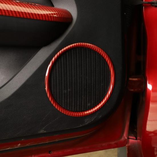 2xInner Side Door Speaker Cover Ring Trim For 15+ Ford Mustang  Red Carbon Fiber