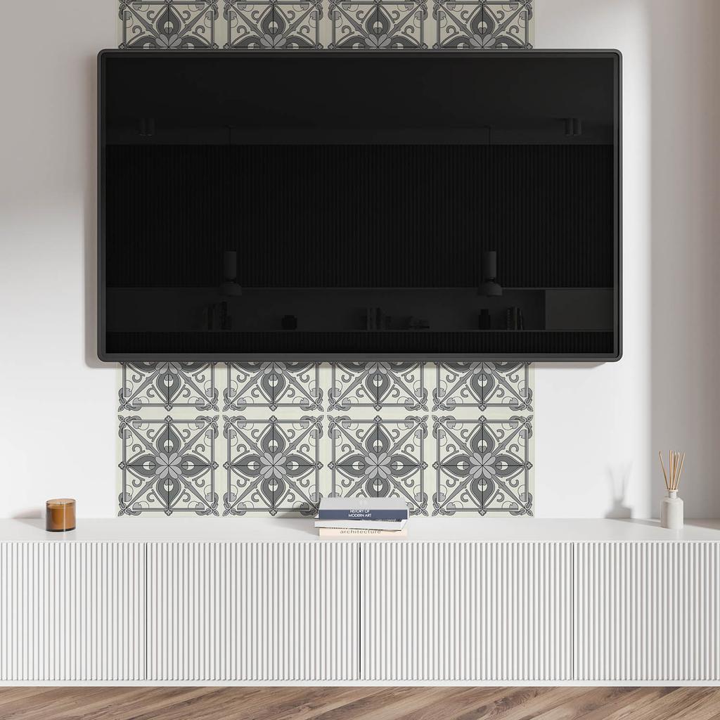 Komplet Kafelków Winylowych Z Motywem Do Kuchni Wzór Kwiatowy Z Symetrią 6X60X30 Cm