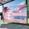 2D Pink Palm Tree Beach Photography Background for Photoshoot