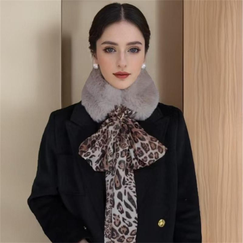 New Fashionable and Versatile Autumn and Winter Scarf Hairy Scarf Leopard Print Scarf High-end Neck Protection Scarf Warm and Cozy