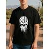 European Sizes Men's Printed Short-sleeved Shirt with a Split Star-Spangled Skull Design, Medium Elasticity and Fashionable Style